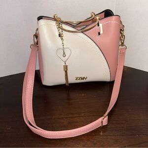 Pink and White Women's Handbag